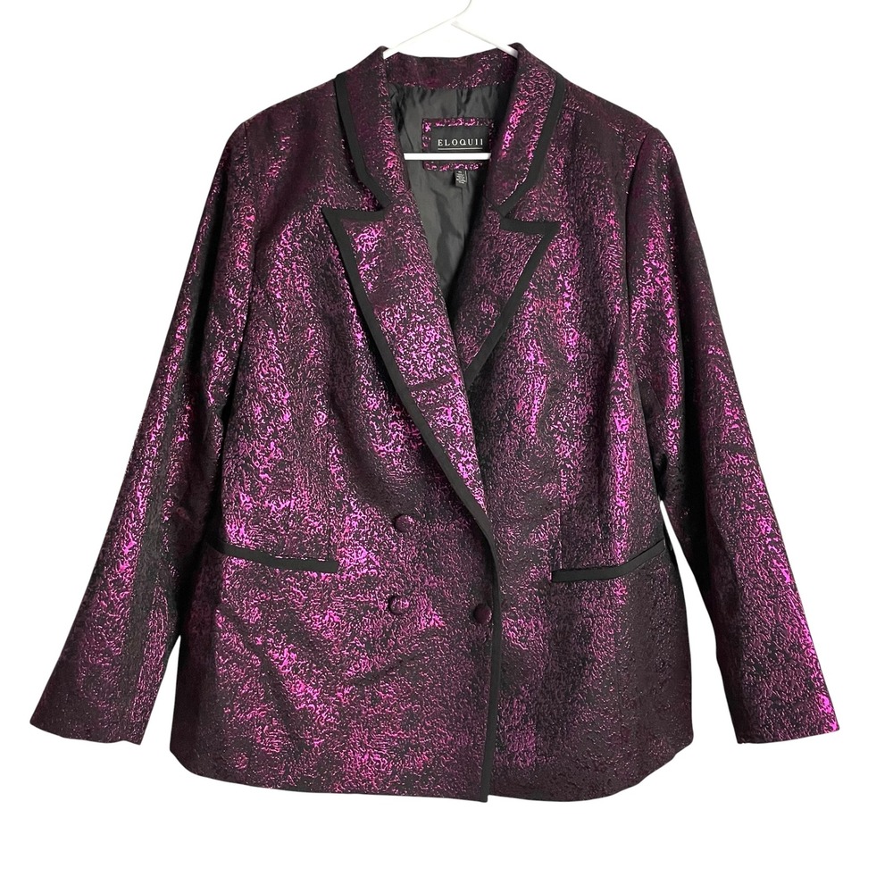 NWT Eloquii Womens Metallic Blazer Size 22 Magenta Brocade Double Breasted Party - Picture 2 of 10